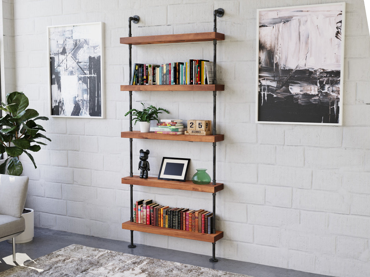 Pipe and Wood Shelving Unit Floor to Ceiling Pipe And Wood Designs