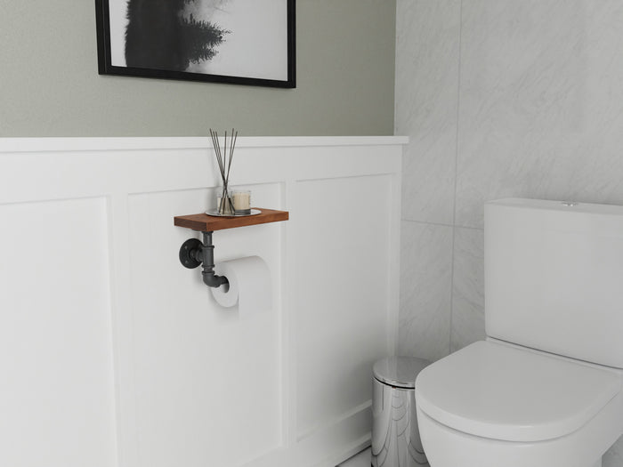 Pipe and Wood Toilet Paper Holder - Shelf Addition
