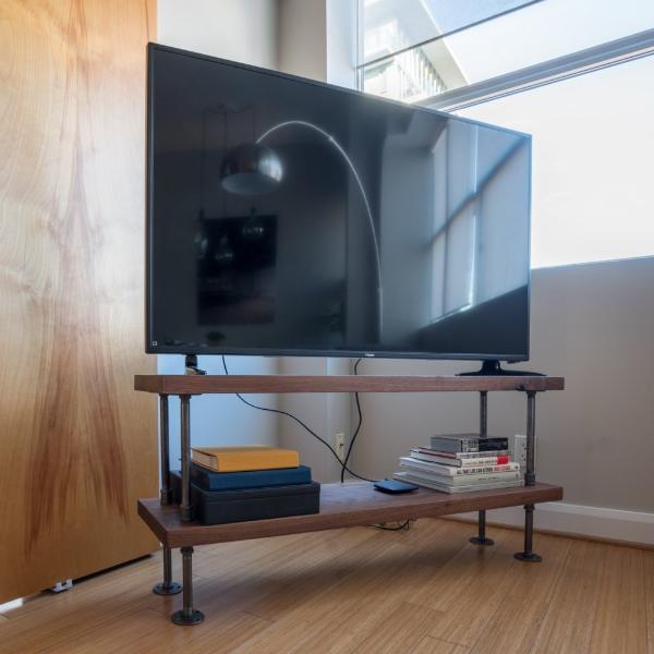 Solid Walnut Wood TV Stand - Pipe And Wood Designs 