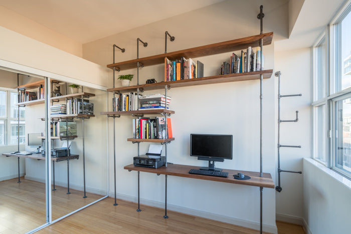 Pipe and Wood Desk with Bookcase - Pipe And Wood Designs 