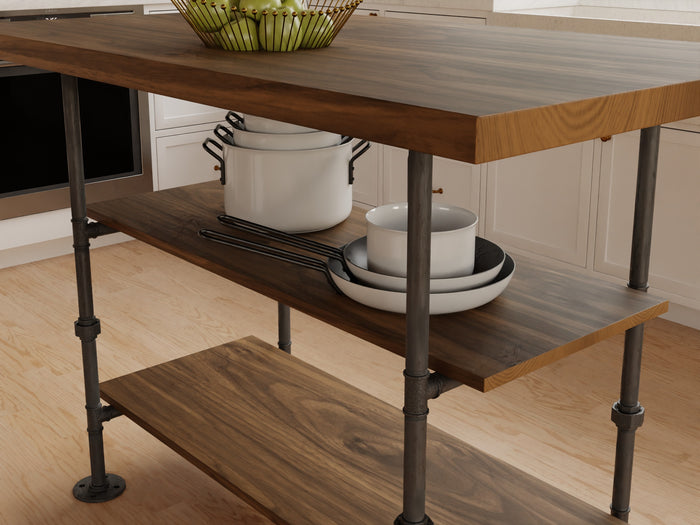 Pipe and Wood Kitchen Island