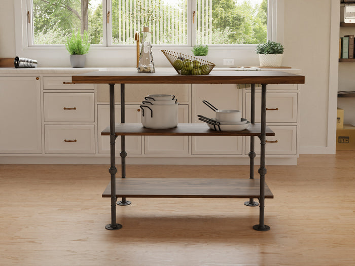 Pipe and Wood Kitchen Island