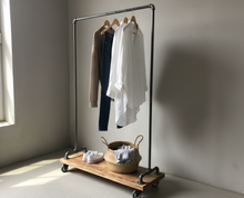 Load image into Gallery viewer, Modern Industrial Pipe and Wood Clothing Rack - with base