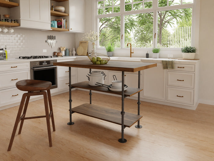 Pipe and Wood Kitchen Island