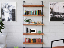 Load image into Gallery viewer, Pipe and Wood Shelving Unit - Floor to Ceiling