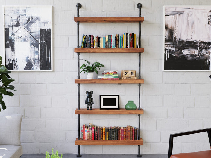 Pipe and Wood Shelving Unit - Floor to Ceiling