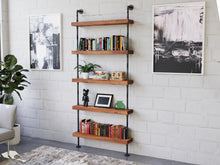 Load image into Gallery viewer, Pipe and Wood Shelving Unit - Floor to Ceiling