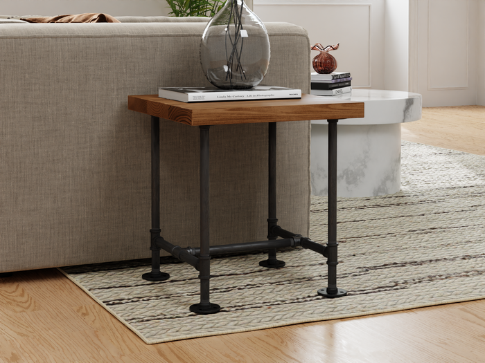 Industrial Pipe and Wood Side Table