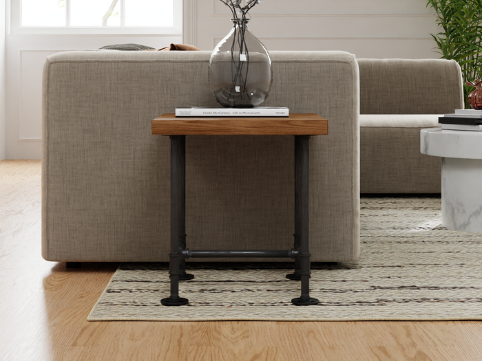 Industrial Pipe and Wood Side Table