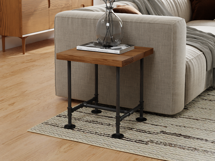 Industrial Pipe and Wood Side Table