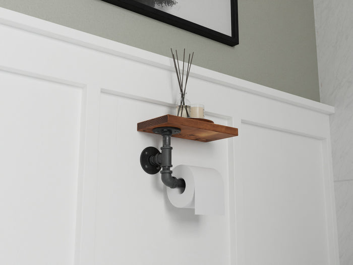 Pipe and Wood Toilet Paper Holder - Shelf Addition