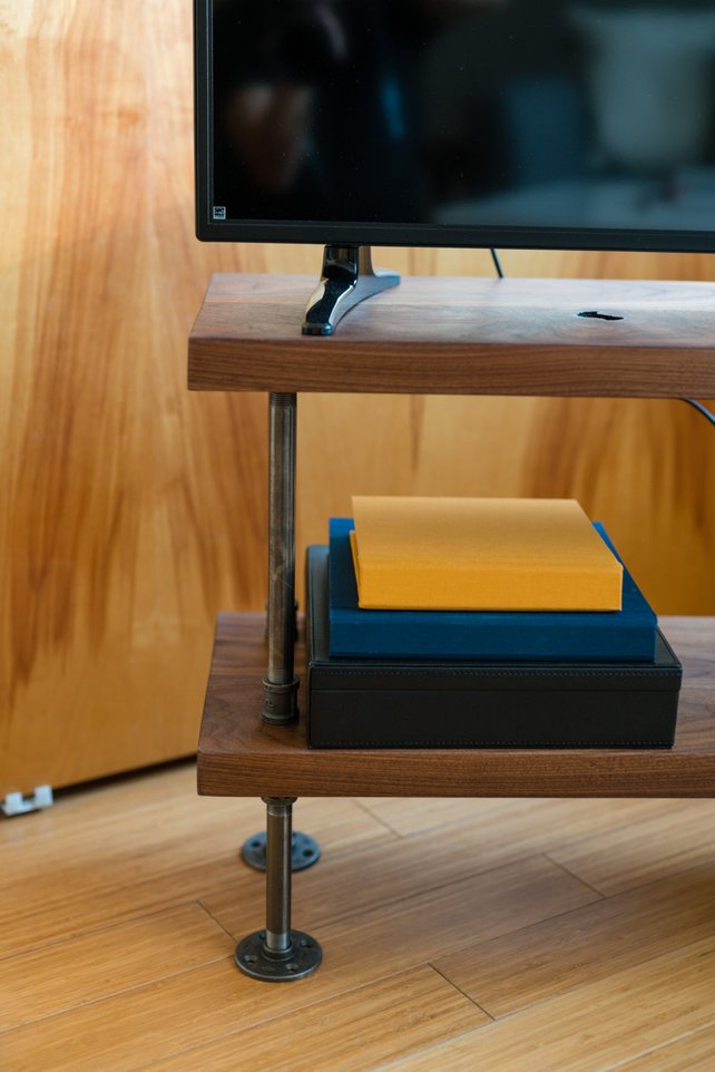 Solid Walnut Wood TV Stand - Pipe And Wood Designs 