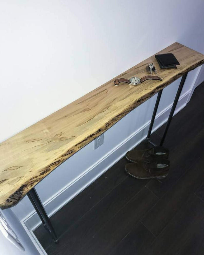 Rustic Wood Console Table Live Edge Wood Entrance Table - Pipe And Wood Designs 