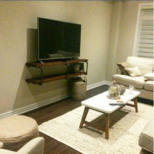 Load image into Gallery viewer, Rustic Industrial TV Stand Pipe Wall Shelf - Pipe And Wood Designs 